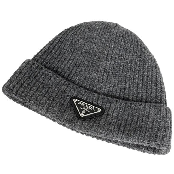 Prada Knit Cap Hat Wool Cashmere Gray